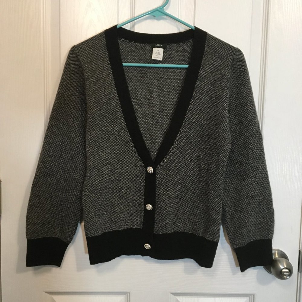 J.Crew Crystal Button Bird's-Eye Cardigan